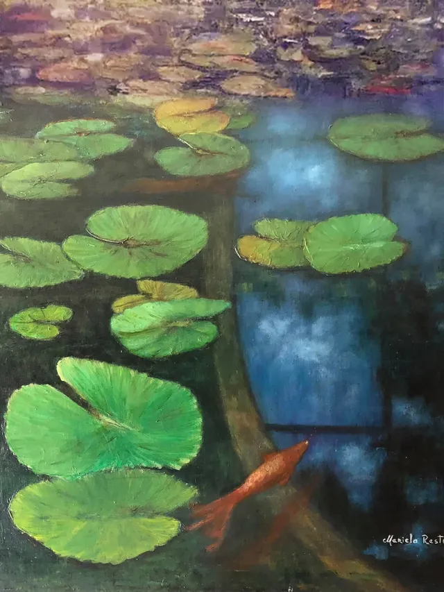 Lotus Pond, oil on canvas, painting by Mariela Restrepo