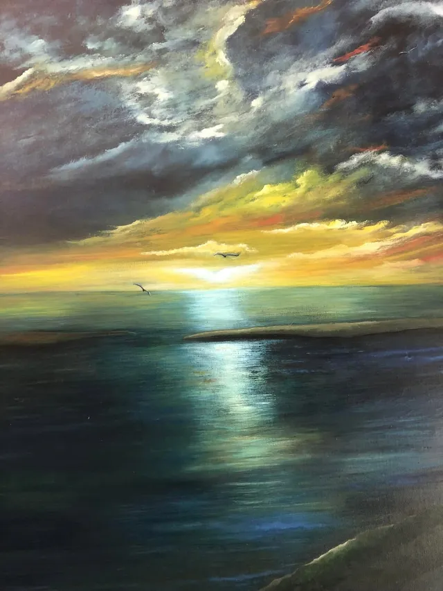 Saludo al Sol, oil on canvas, painting by Mariela Restrepo