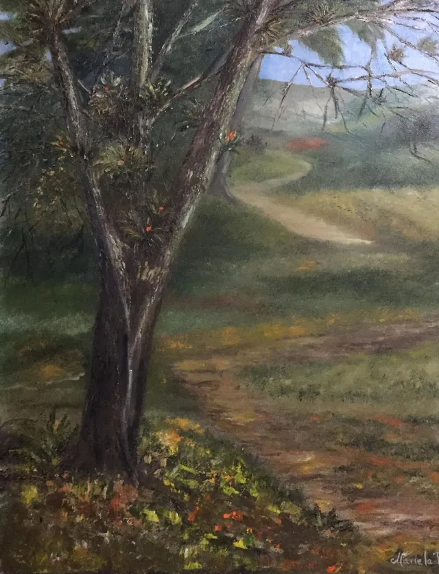 Una Mañana Lluviosa en Cidra, oil on canvas, painting by Mariela Restrepo